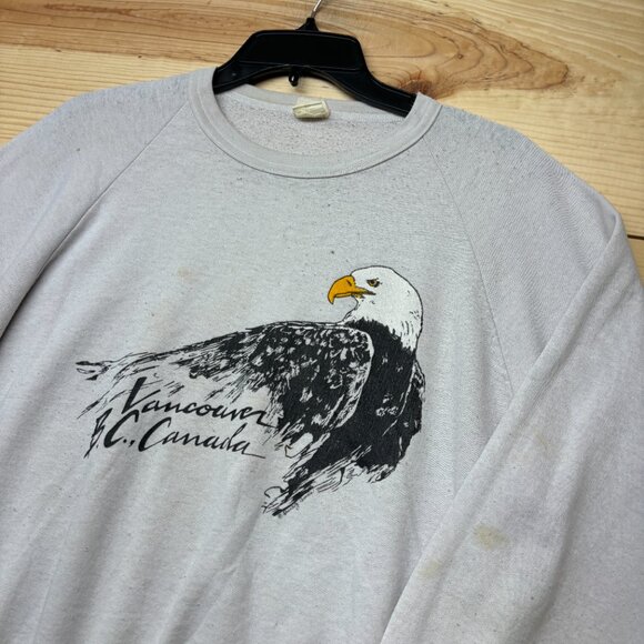 Vintage 70s Canada Quality Goods Sweater Shirt Mens Medium Gray Eagle Thin - Picture 2 of 16